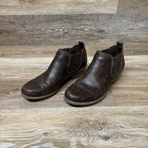 CLARKS Artisan Leather Wild Rose Jade Pull-On Ankle Boot Brown Size 6.5